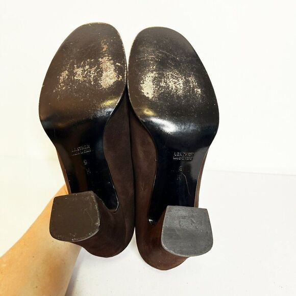 Yves Saint Laurent Brown Suede Block Heel Pumps - Picture 6 of 8